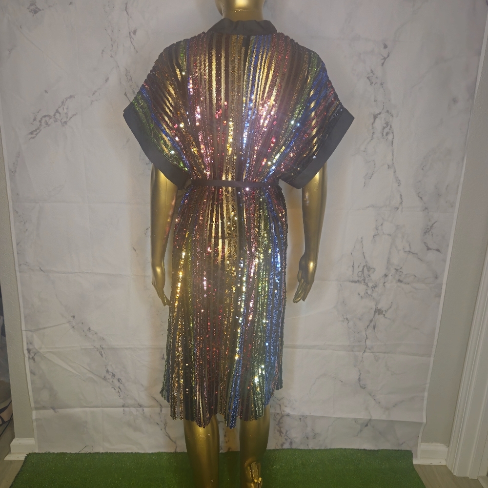 Sequins Sheer Duster w/ Belt XS Fashion Nova